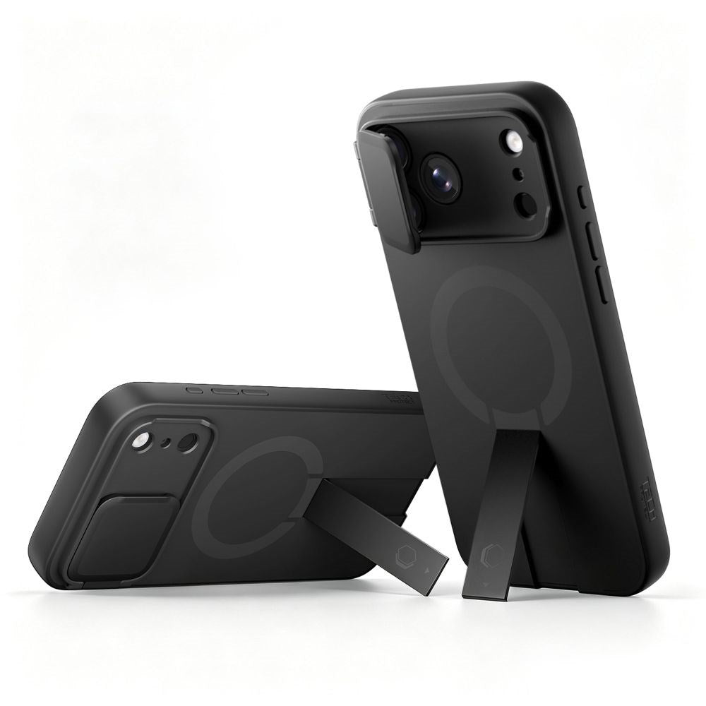 iPhone 18 Pro / 17 Pro Tech-Protect Kevlar Aura Deksel m. Kickstand og Cam Slider - MagSafe Kompatibel - Svart