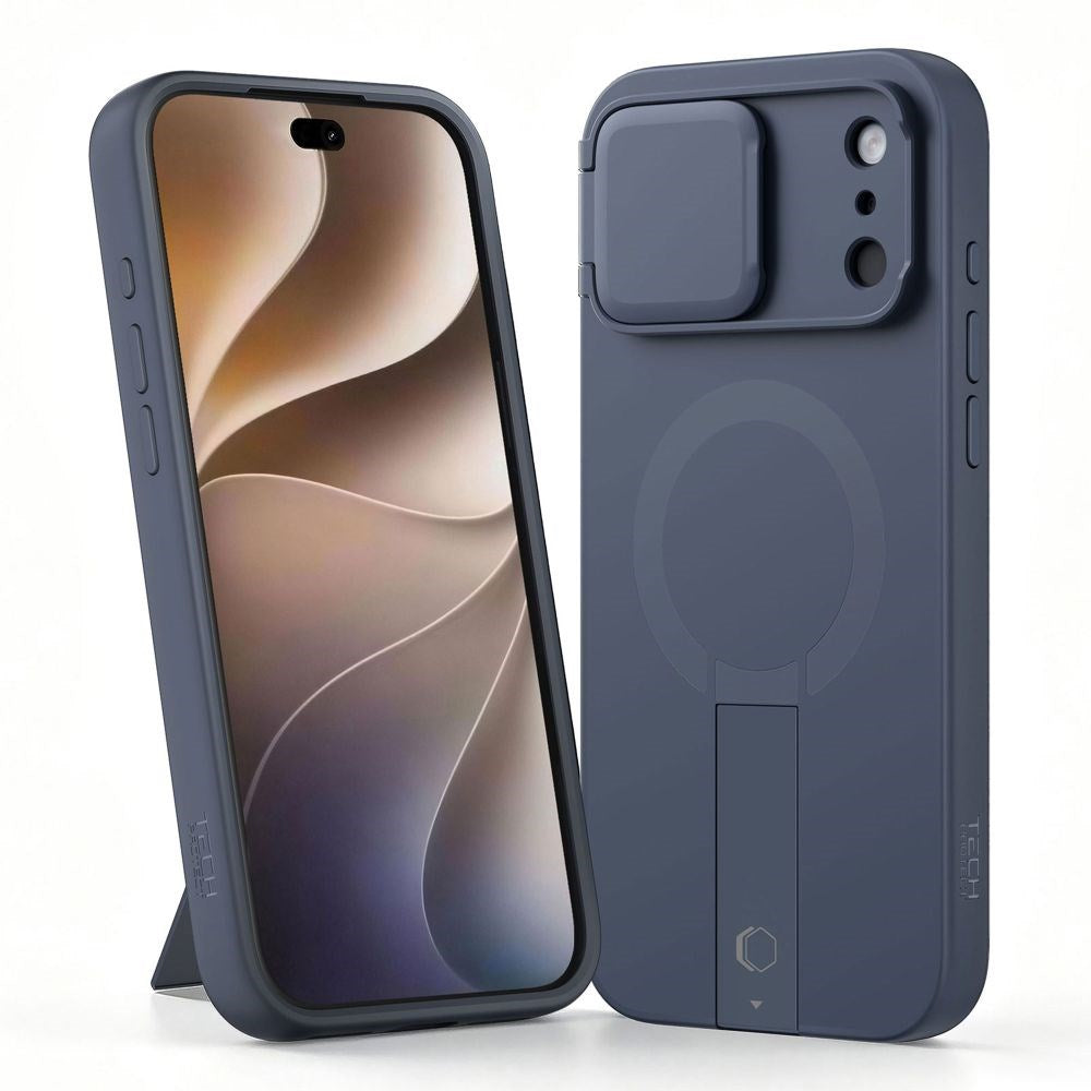iPhone 18 Pro Max / 17 Pro Max Tech-Protect Kevlar Aura Deksel m. Kickstand og Cam Slider - MagSafe Kompatibel - Blå