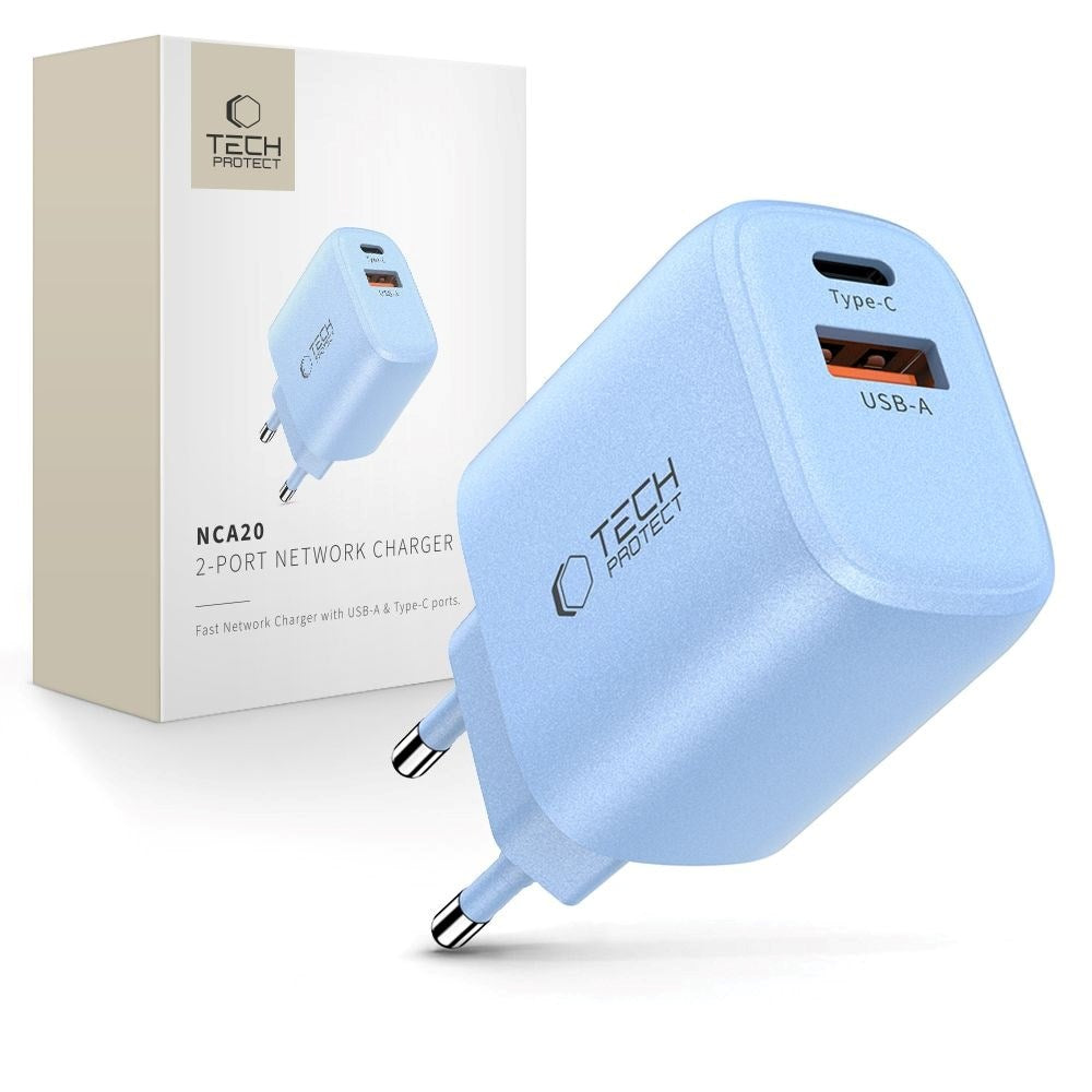 Tech-Protect NCA20 Vegglader med 20W - 1 x USB-A & 1 x USB-C - Blå