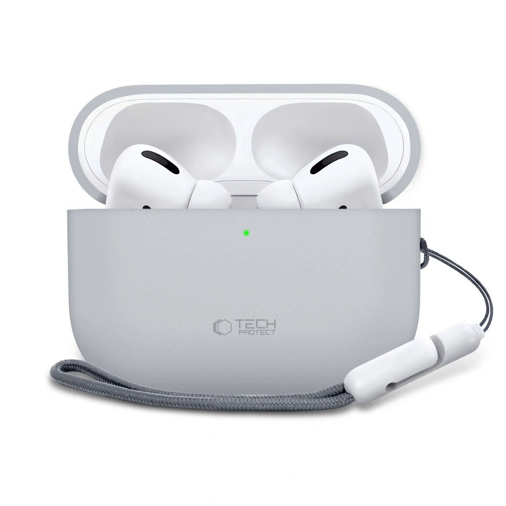 Apple AirPods Pro (3. Gen) Tech-Protect Silikondeksel med Stropp - Grå