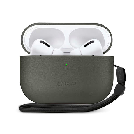 Apple AirPods Pro (3. gen.) Tech-Protect NaturalFit Kunstskinn Deksel m. Rem - Grønn