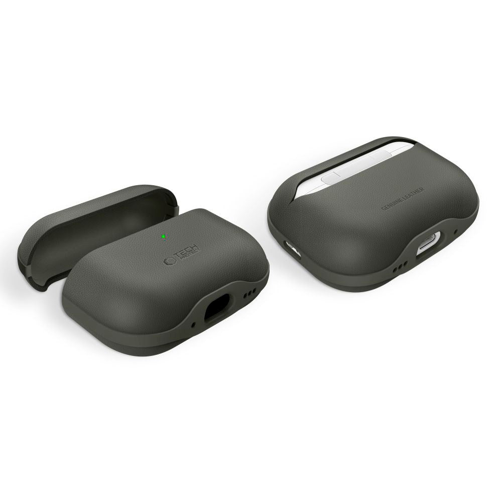 Apple AirPods Pro (3. gen.) Tech-Protect NaturalFit Kunstskinn Deksel m. Rem - Grønn