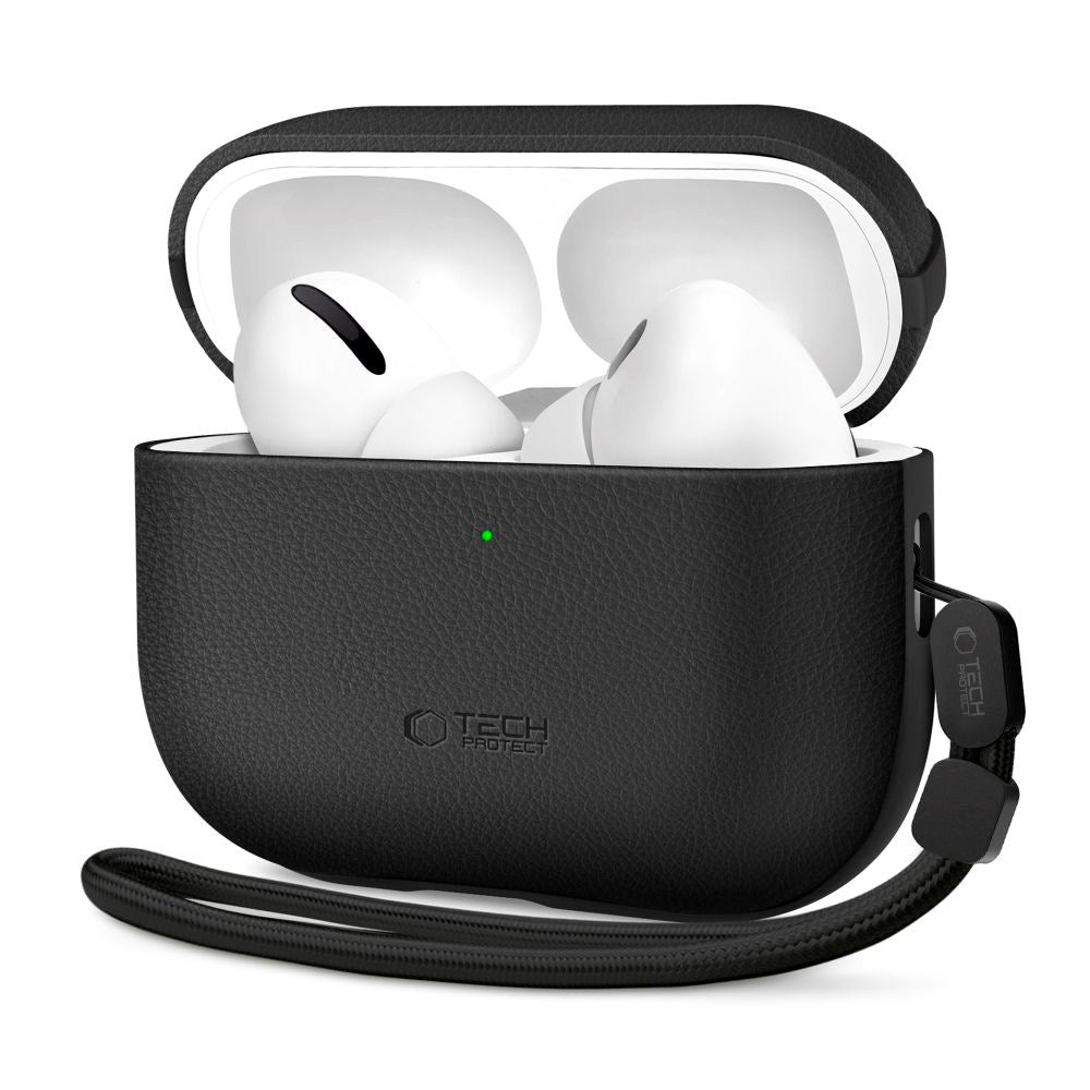 Apple AirPods Pro (3. gen.) Tech-Protect NaturalFit Kunstskinn Deksel m. Rem - Svart