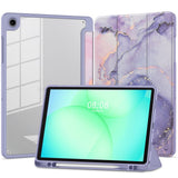 Samsung Galaxy Tab A11 / A9 Tech-Protect SC Pen Hybrid Flip Deksel m. Stylus Holder - Lilla Marble/ Gjennomsiktig