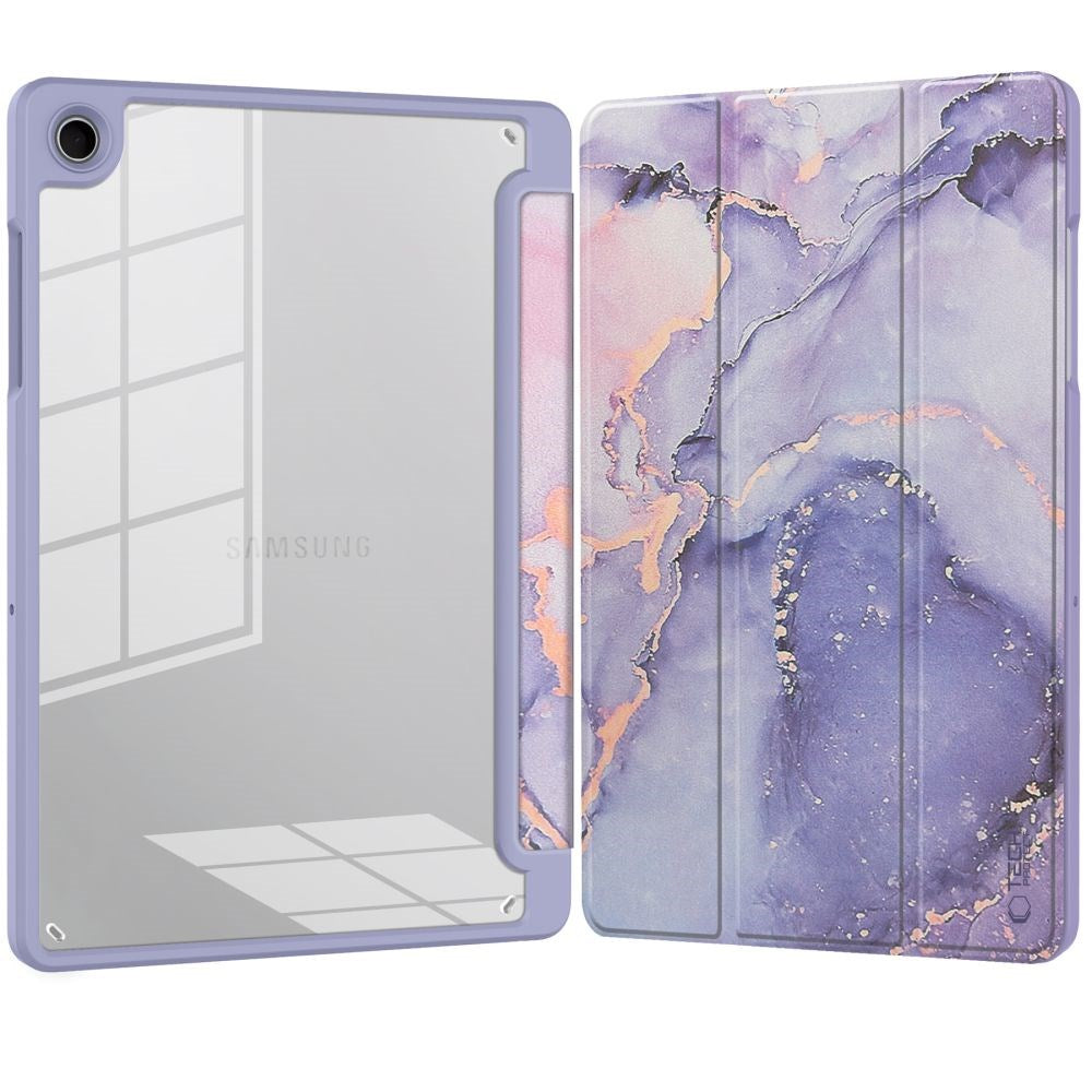 Samsung Galaxy Tab A11+ (Plus) / A9+ (Plus) Tech-Protect SC Pen Hybrid Flip Deksel m. Stylus Holder - Lilla Marble / Gjennomsiktig