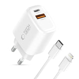 Tech-Protect 45W Vegglader m. Lightning Kabel - 1 x USB-C & 1 x USB-A - Hvit