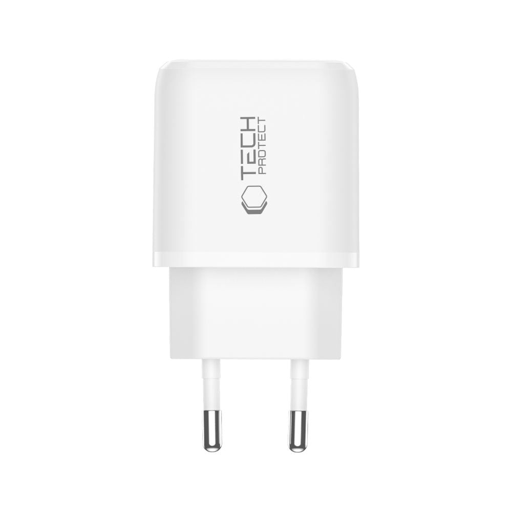Tech-Protect 45W Vegglader m. Lightning Kabel - 1 x USB-C & 1 x USB-A - Hvit