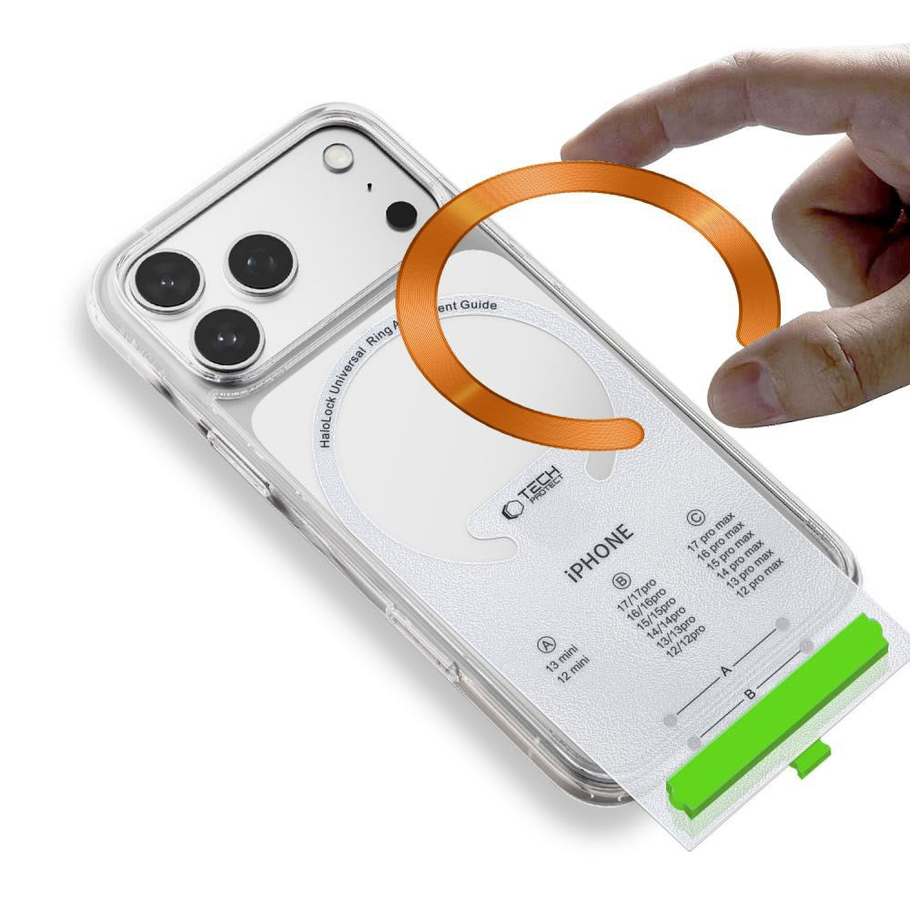 Tech-Protect MagSafe Kompatibel Magnetisk Ring m. Installasjonsramme - 2 stk - Oransje / Svart