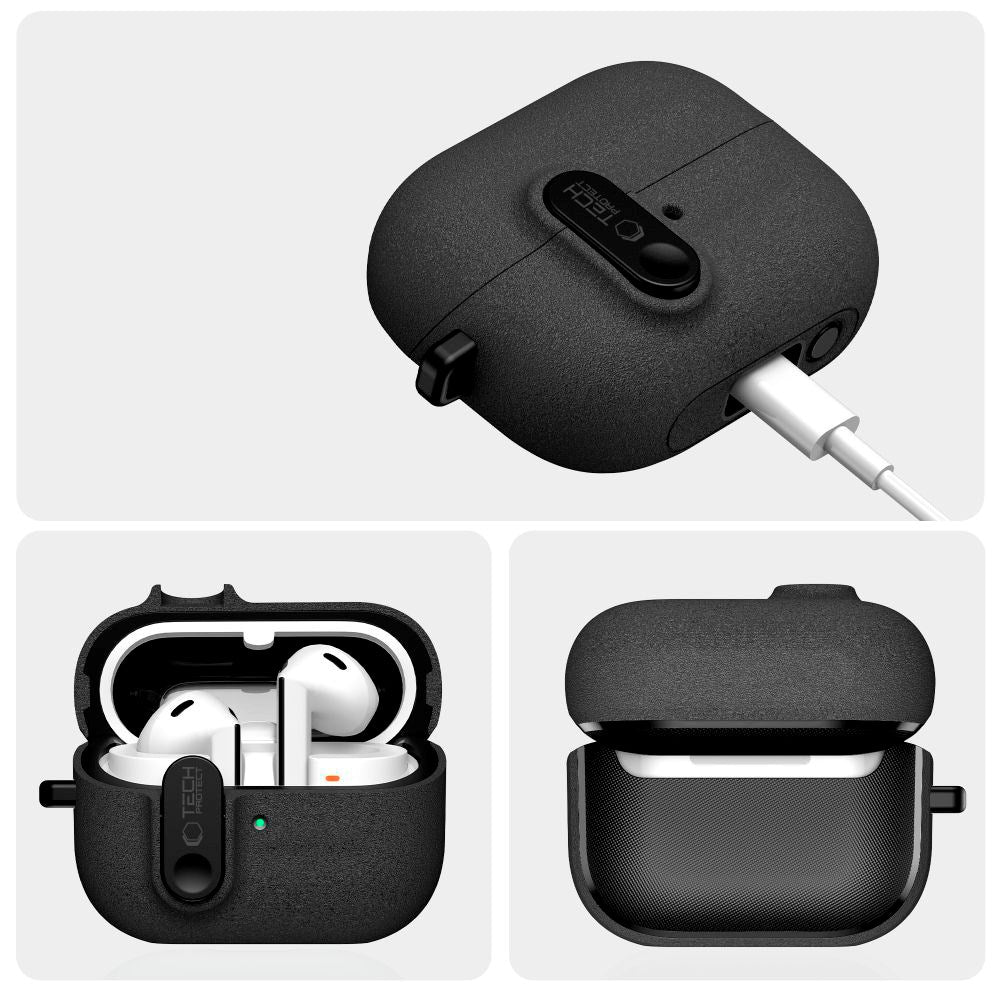 Samsung Galaxy Buds 3 / 3 Pro / 3 FE Tech-Protect Slim Hook Deksel m. Karabinkrok – Svart