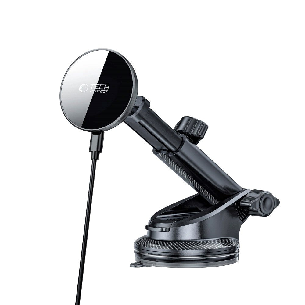 Tech-Protect 15W Magnetisk Trådløs Billader - Dashbord & Luftventilfeste - MagSafe Kompatibel - Svart