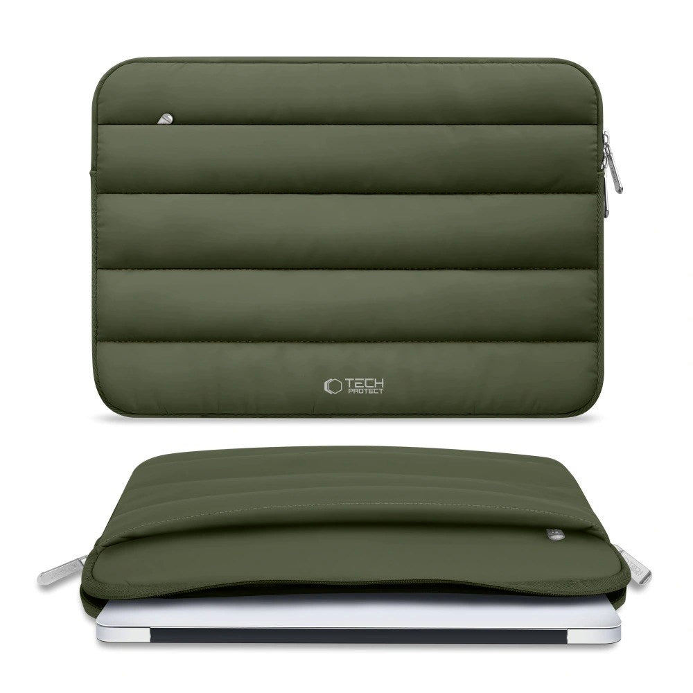 Tech-Protect Fluffy MacBook / Laptop 15-16" (27 x 38 cm) Sleeve med Ekstra Glidelåslomme - Mørkegrønn