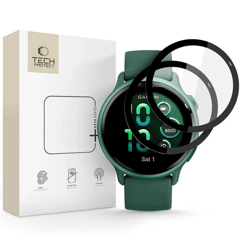 Garmin Vivoactive 6 Tech-Protect Glass Flex+ Skjermbeskytter - 2 stk - Gjennomsiktig / Svart