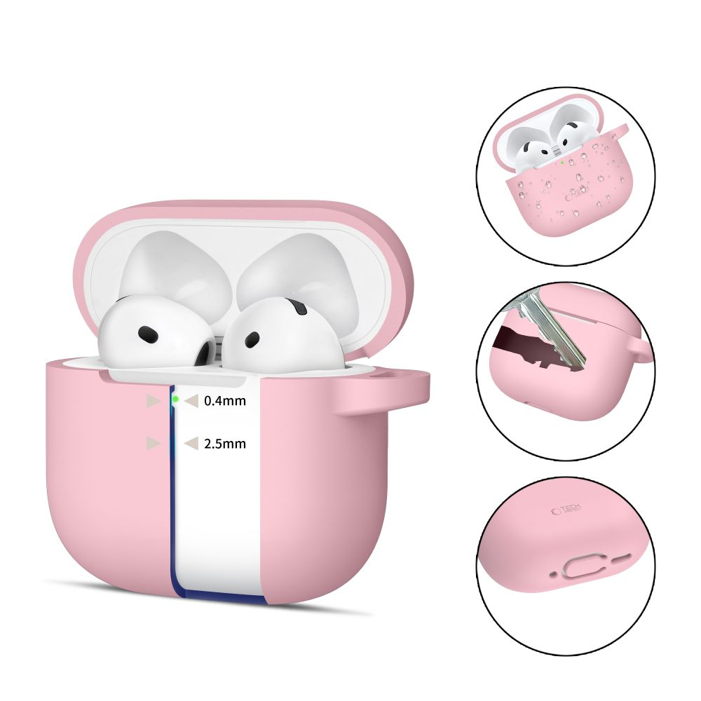 Tech-Protect Apple AirPods 4 Silikon Deksel med Karabinkrok - Rosa