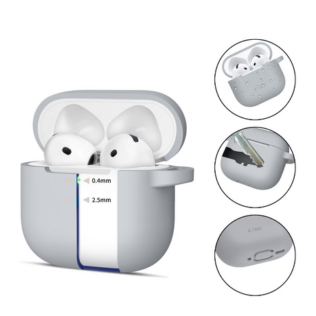 Tech-Protect Apple AirPods 4 Silikon Deksel med Karabinkrok - Grå