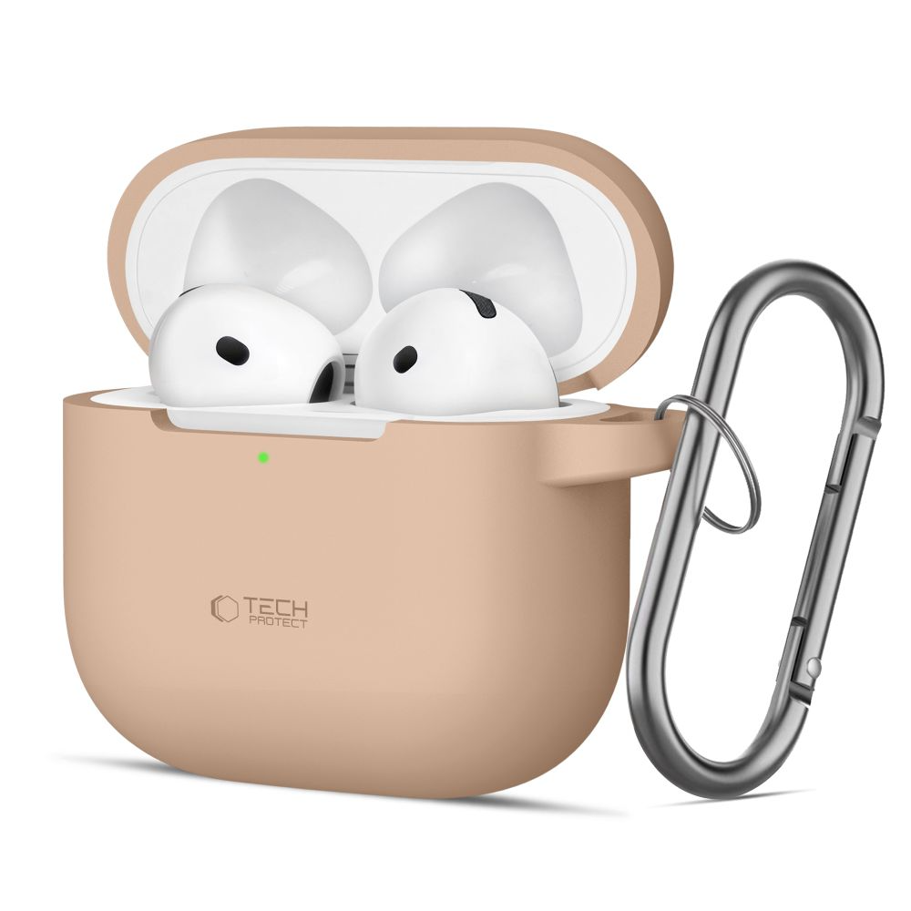 Tech-Protect Apple AirPods 4 Silikon Deksel med Karabinkrok - Beige