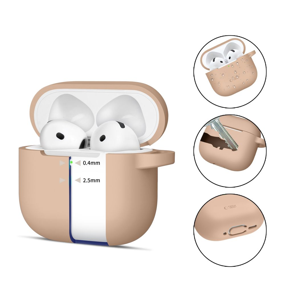 Tech-Protect Apple AirPods 4 Silikon Deksel med Karabinkrok - Beige