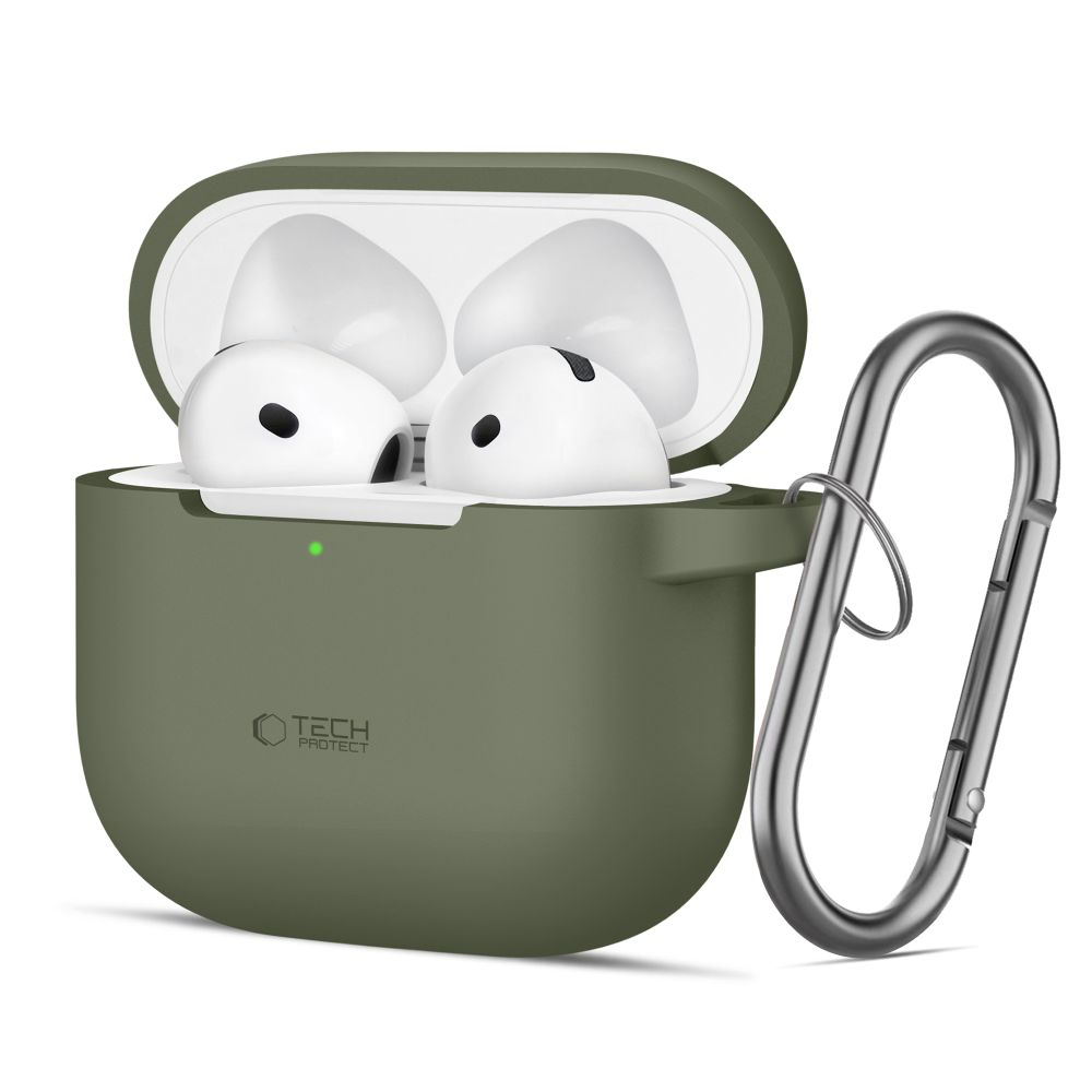 Tech-Protect Apple AirPods 4 Silikon Deksel med Karabinkrok - Grønn