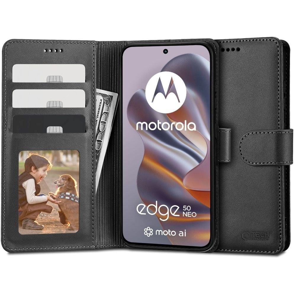 Motorola Edge 50 Neo Tech-Protect Wallet Flip Deksel med Lommebok - Svart