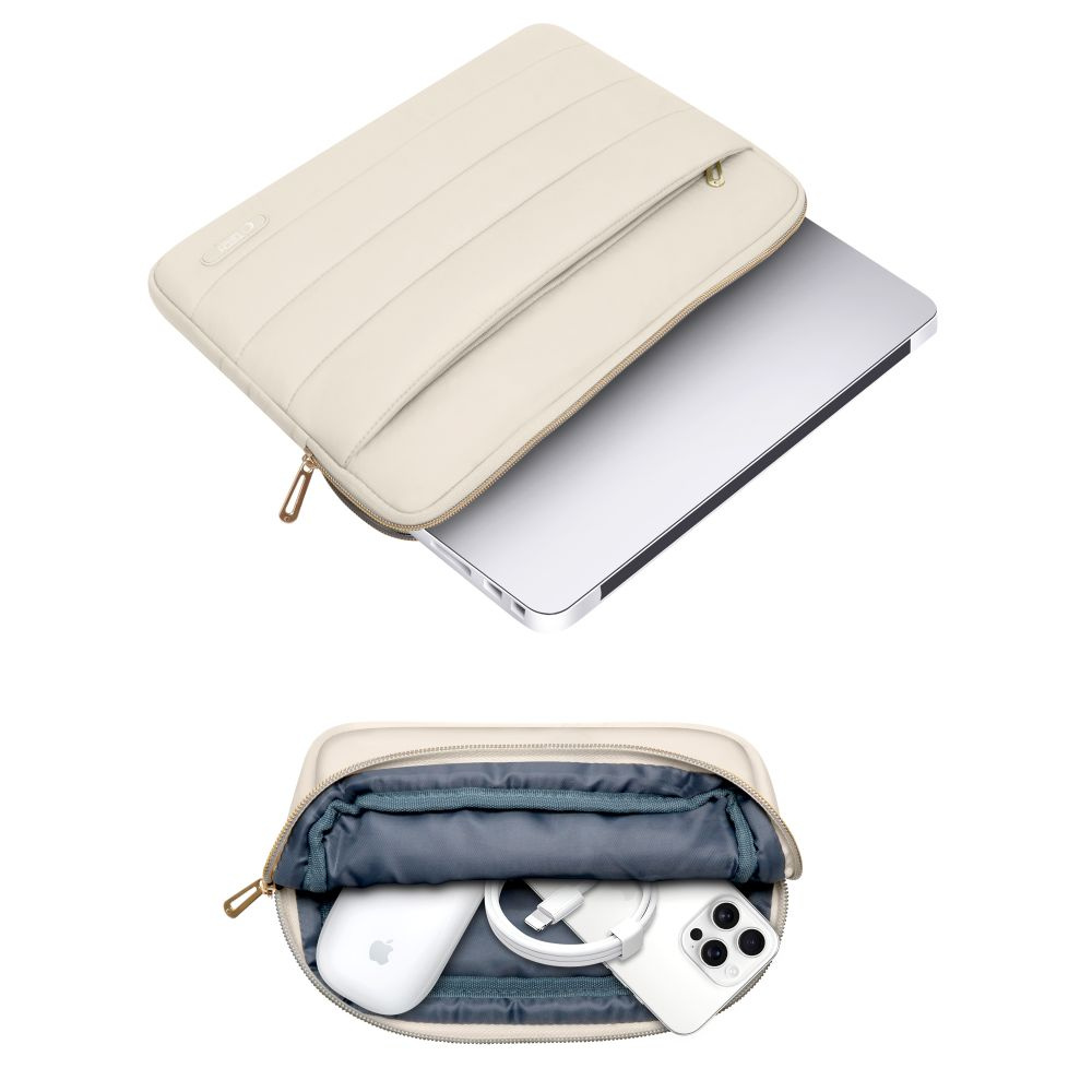 Tech-Protect Puffy MacBook / Laptop 15-16" Sleeve m. Liten Veske - Beige