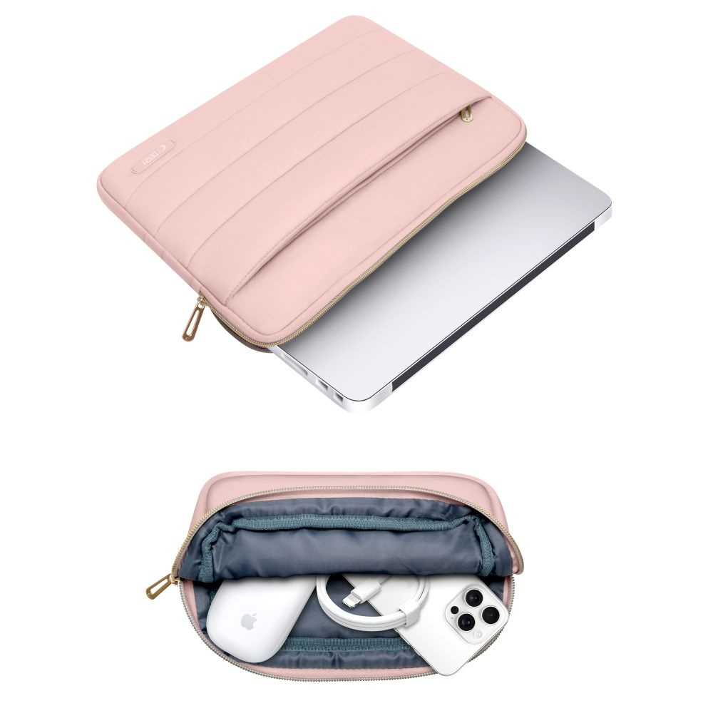 Tech-Protect Puffy MacBook / Laptop 13-14" Sleeve m. Liten Veske - Rosa