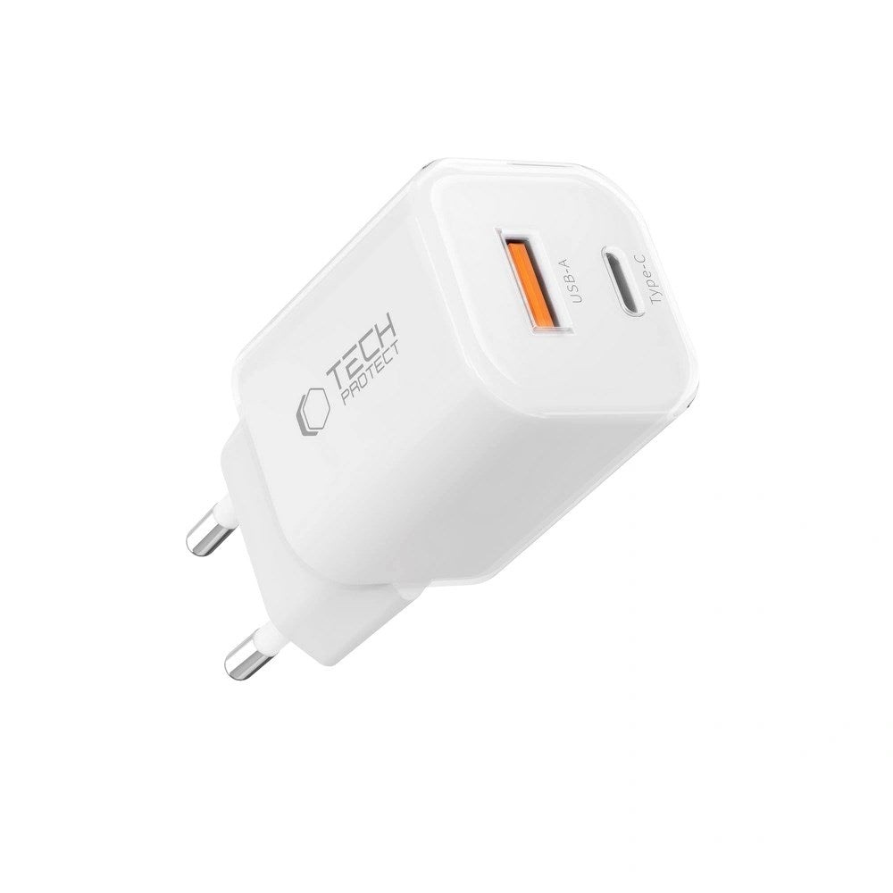 Tech-Protect 33W Vegglader m. 1x USB-A & 1x USB-C - Hvit