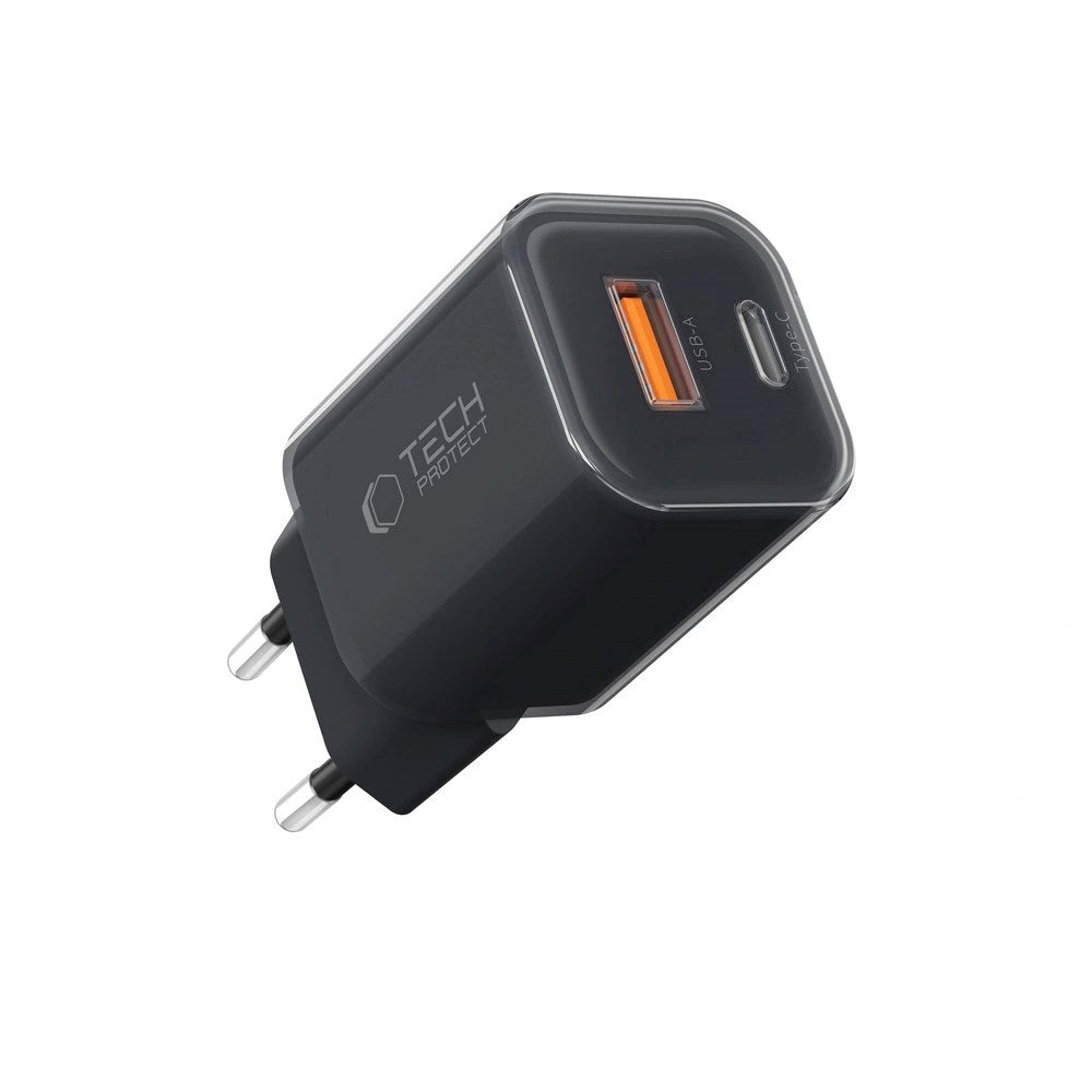 Tech-Protect 33W Vegglader m. 1x USB-A & 1x USB-C - Svart