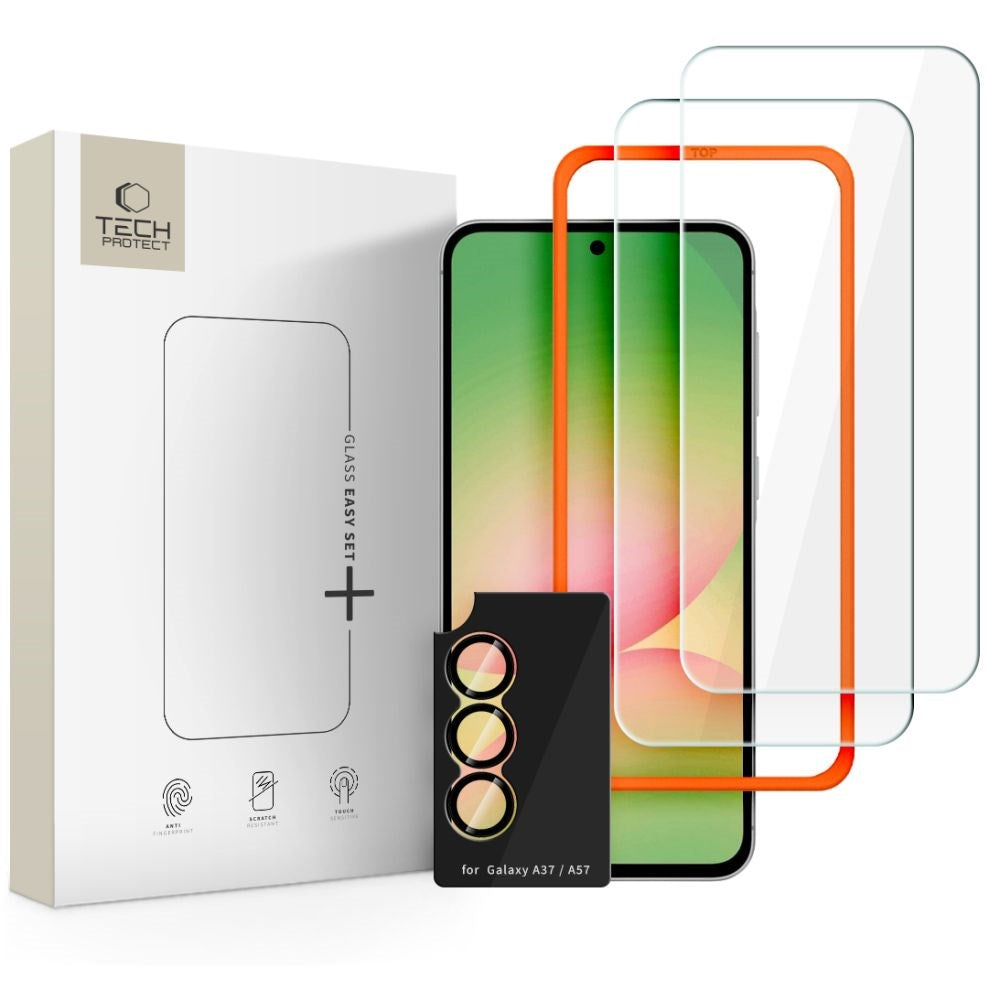 Samsung Galaxy A37 Tech-Protect Easy Set+ Beskyttelsessett m. Skjermbeskyttelsesglass & Kameralinsebeskyttelsesglass - Gjennomsiktig