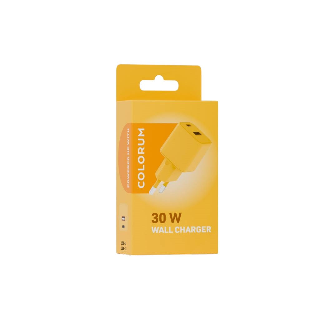 Colorum 30W Vegglader m. 1x USB-A & 1x USB-C - Yellow