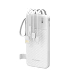 Wozinsky 10.000mAh Powerbank med Lommelygte & 4 x Inbygget Kabler - Hvid