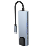 Tech-Protect 5-i-1 USB-C Multiport Hub - HDMI / USB-C / Ethernet / 2 x USB-A - Grå