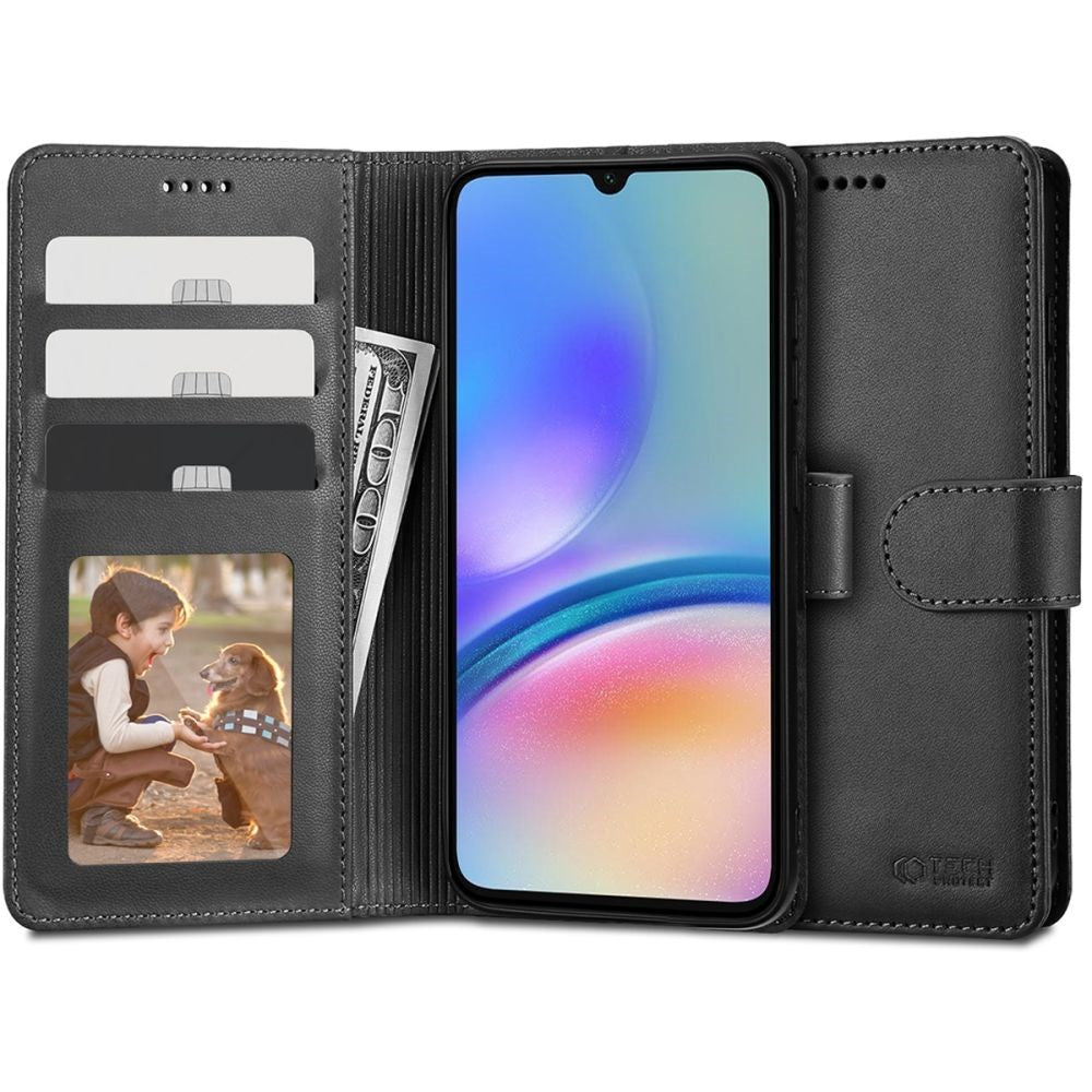 Samsung Galaxy A05s Tech-Protect Lommebok Flip Deksel med Lommebok & Stativ Funksjon - Svart