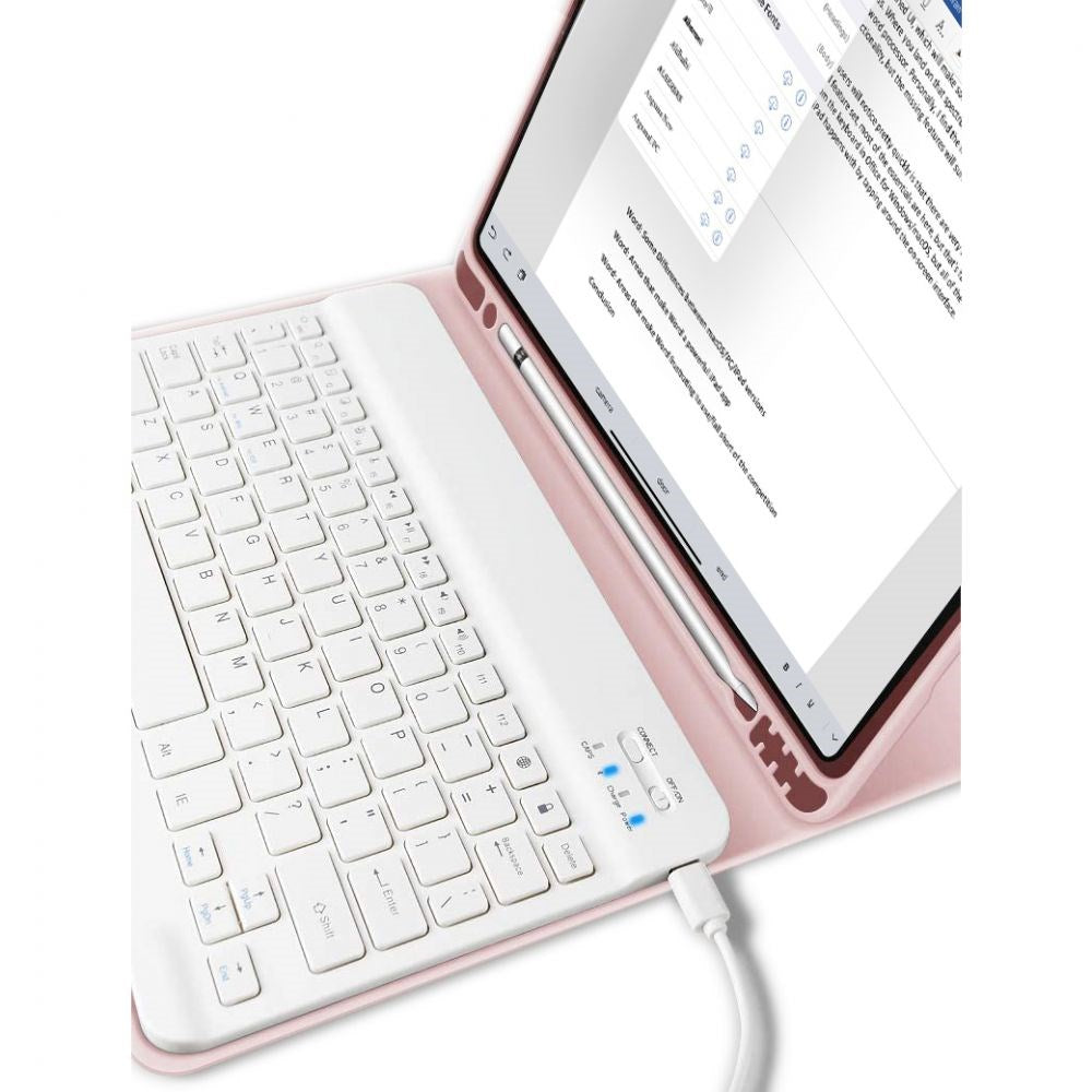 iPad 10.2" (2021 / 2020 / 2019) Tech-Protect Keyboard Deksel Med Pencil Holder - Engelsk Layout - Rosa