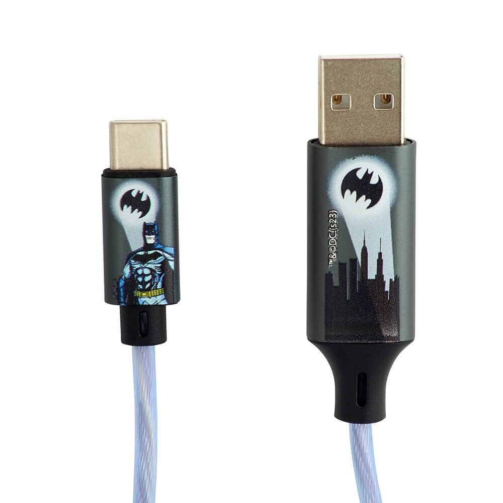 Batman Light Up USB-A til USB-C Kabel 1,2 Meter - Svart / Blå