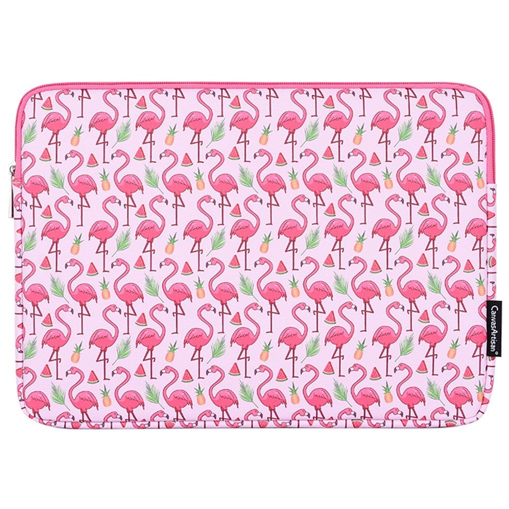 CanvasArtisan Skinn Sleeve med Flamingo Motiv for Bærbar PC / Macbook 14" - (37 x 26.5 x 2 cm) - Rosa