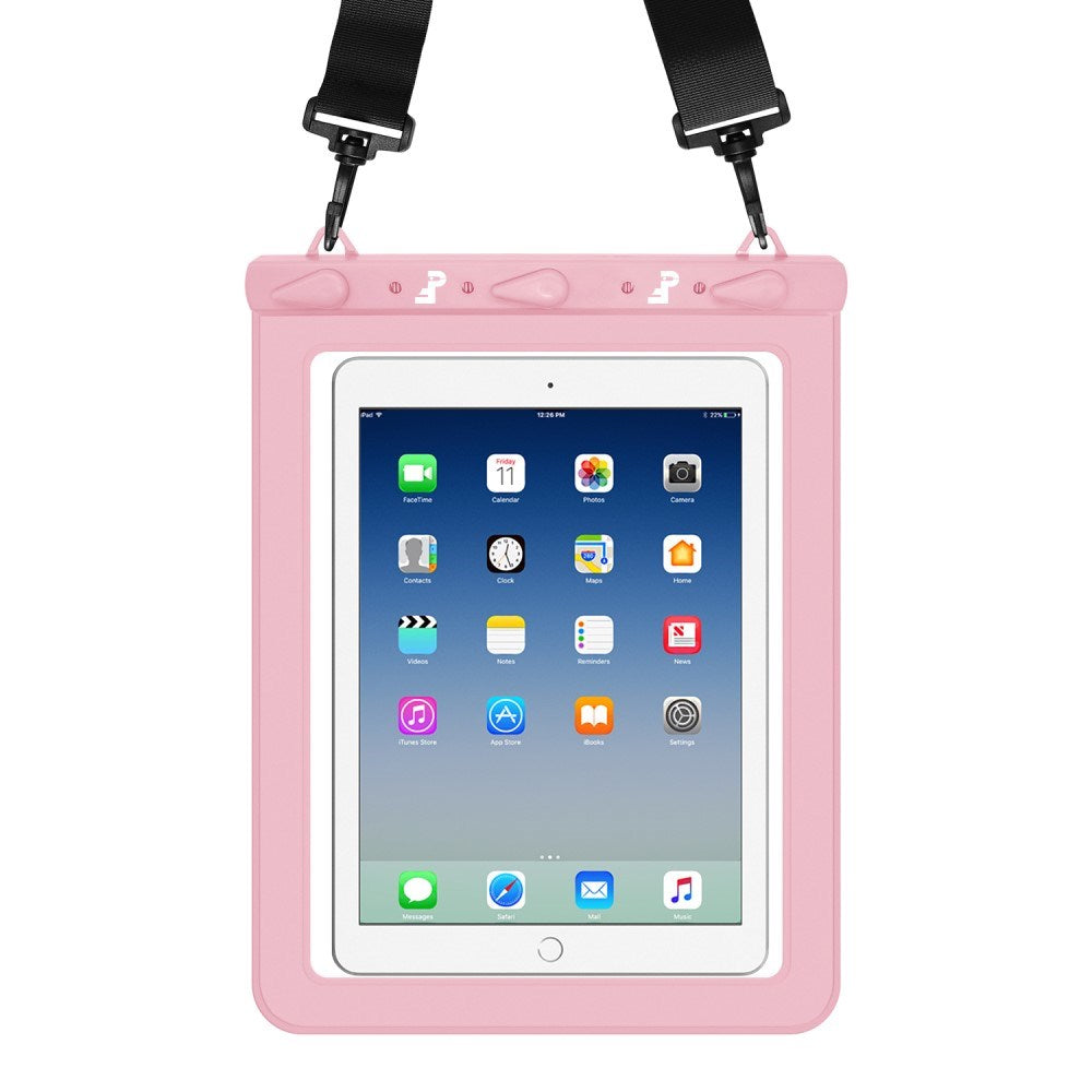 Universal Tablet 25,5x21cm Vanntett Etui med Skulderstropp - Pink / Gjennomsiktig