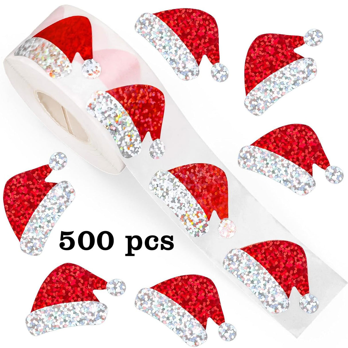 Rull med 500 Klistremerker m. Jule Design – Nisselue / Glitter