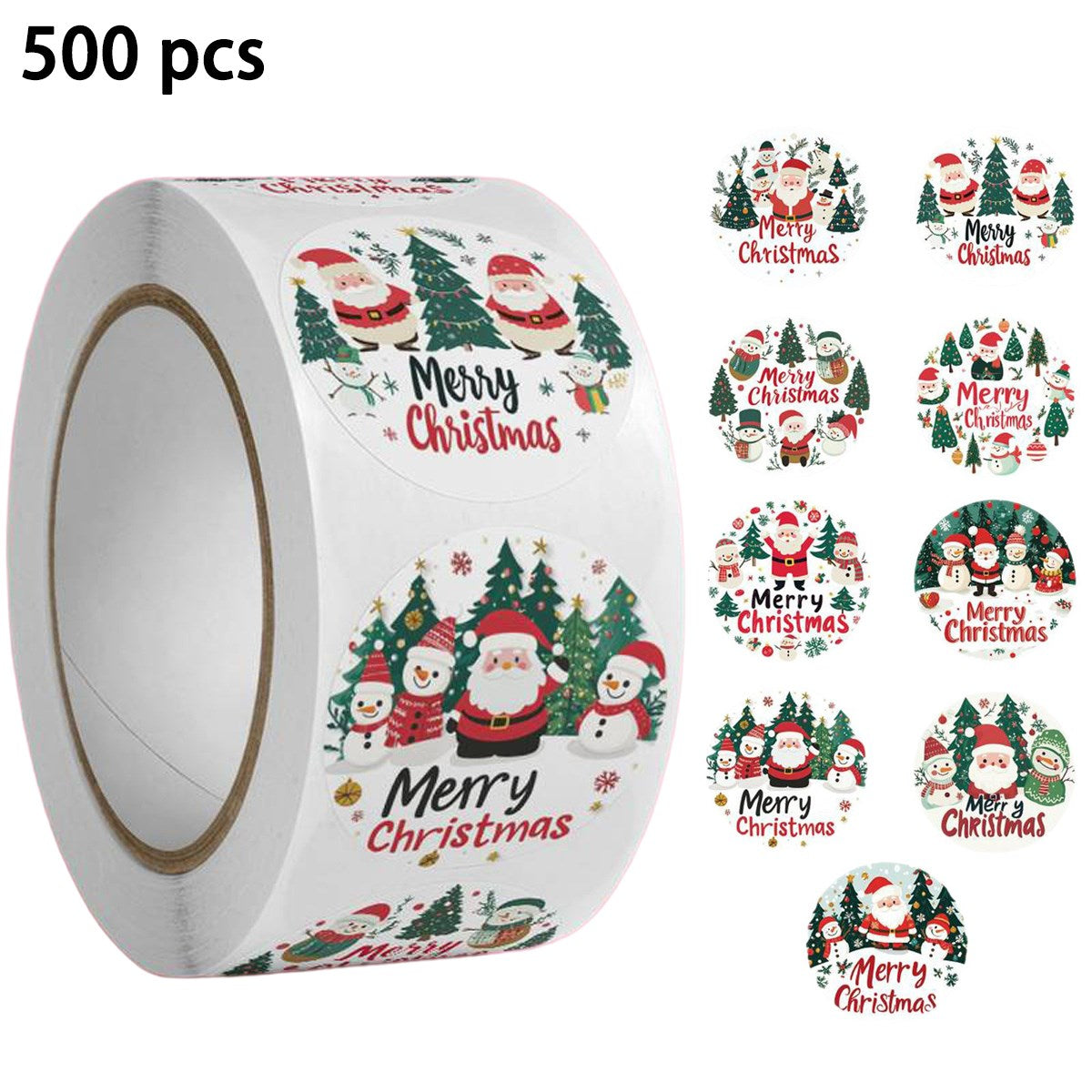 Rull med 500 Klistremerker m. Jule Design – Julenisser / Snømenn