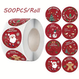 Rull med 500 Klistremerker - 8 Design - Jul / Rød