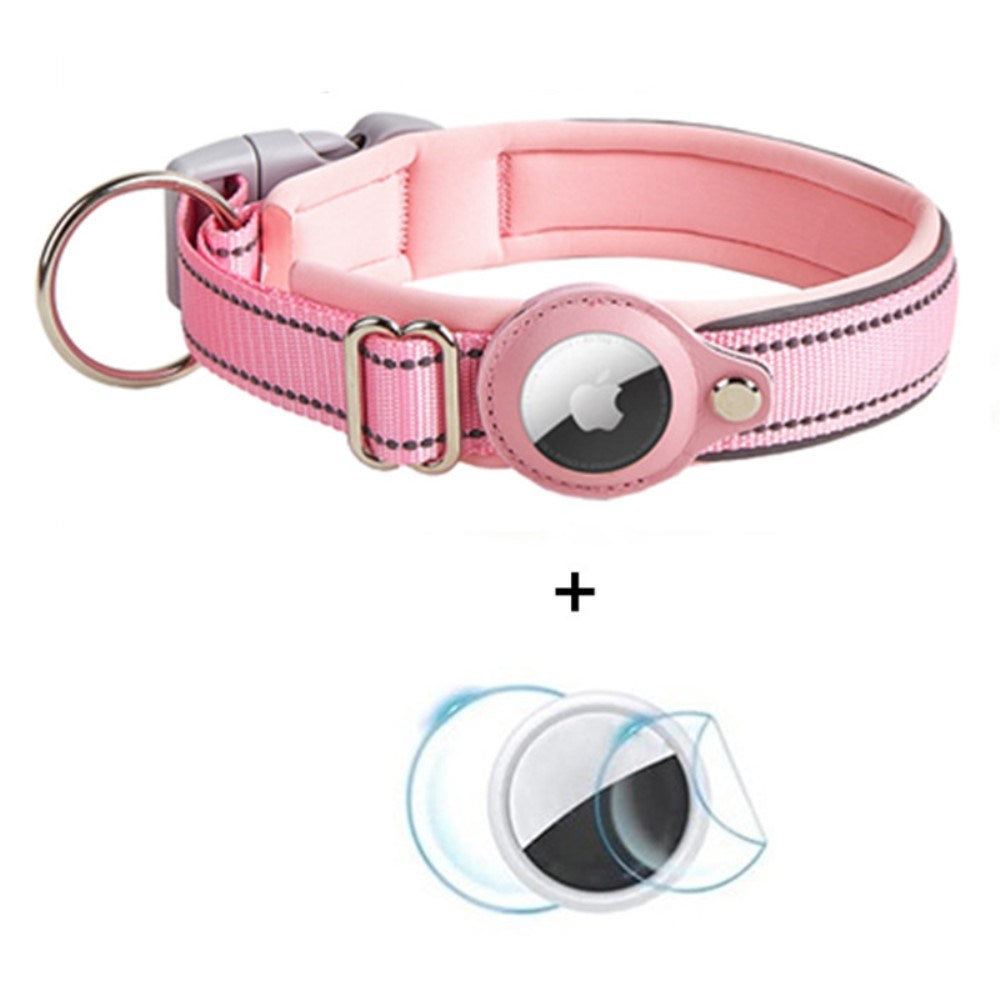 Hundehalsbånd med Holder for AirTag 1. & 2. Gen. - Størrelse S (30-37 cm) - Rosa
