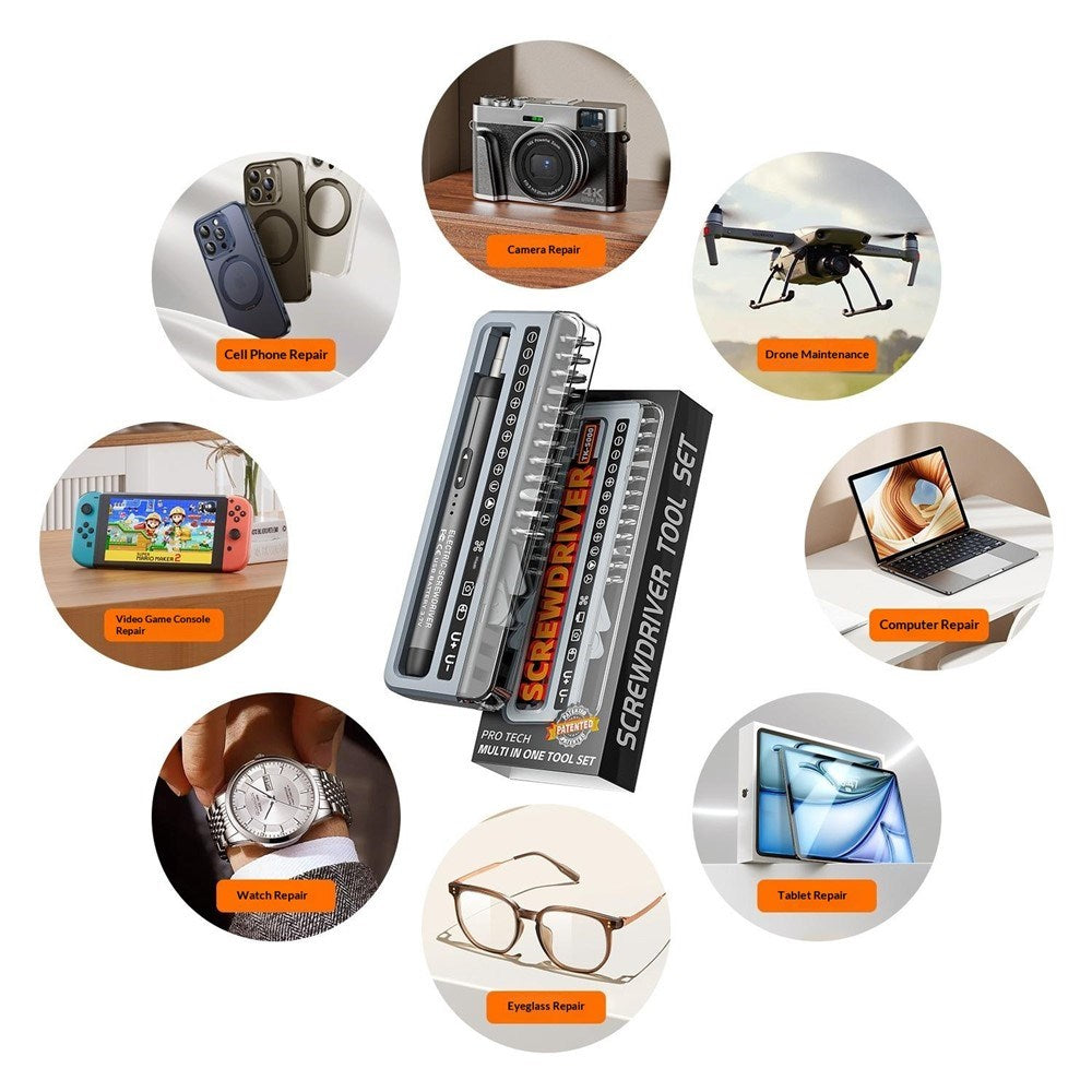 Elektronisk Skrutrekkersett 32-i-1 med USB-C-Lading - Oransje