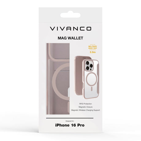 iPhone 16 Pro Vivanco Classic Wallet Kunstskinn Flipdeksel med Lommebok - MagSafe Kompatibel - Greige