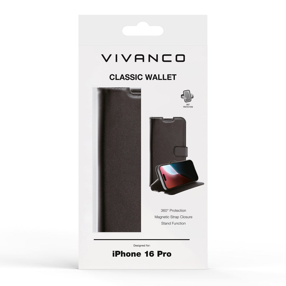 iPhone 16 Pro Vivanco Classic Wallet Kunstskinn Flipdeksel med Lommebok - Svart