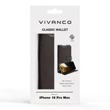 iPhone 16 Pro Max Vivanco Classic Wallet Kunstskinn Flipdeksel med Lommebok - Svart