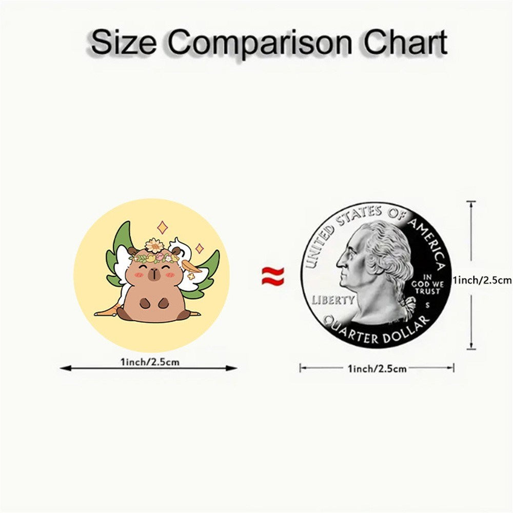 Rull med 500 Klistremerker med TegneserieCapybara - V2