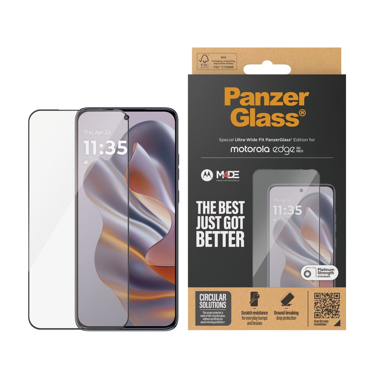 PanzerGlass Ultra-Wide Fit Skjermbeskyttelsesglass - Motorola Edge 50 Neo - Gjennomsiktig/Svart Kant