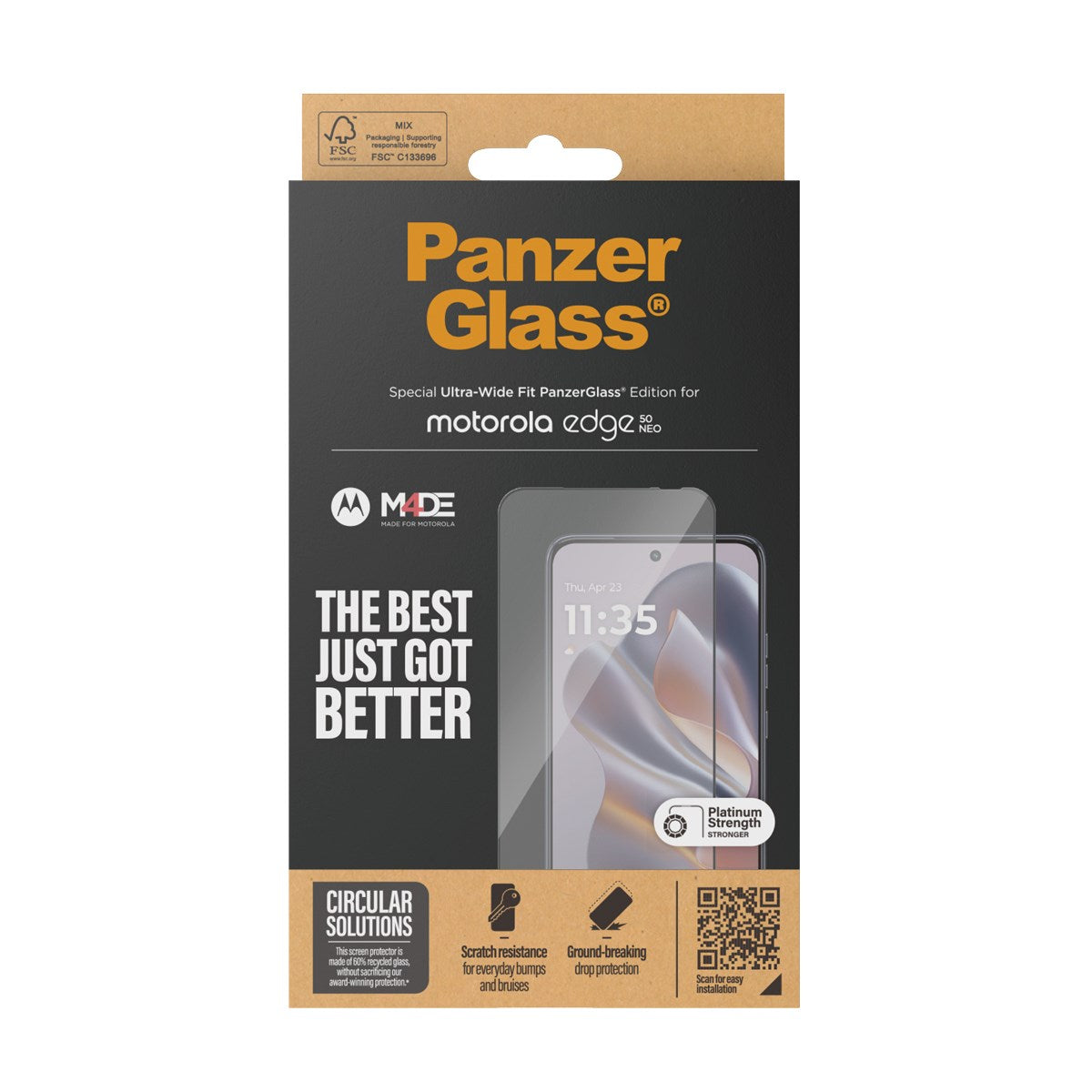 PanzerGlass Ultra-Wide Fit Skjermbeskyttelsesglass - Motorola Edge 50 Neo - Gjennomsiktig/Svart Kant