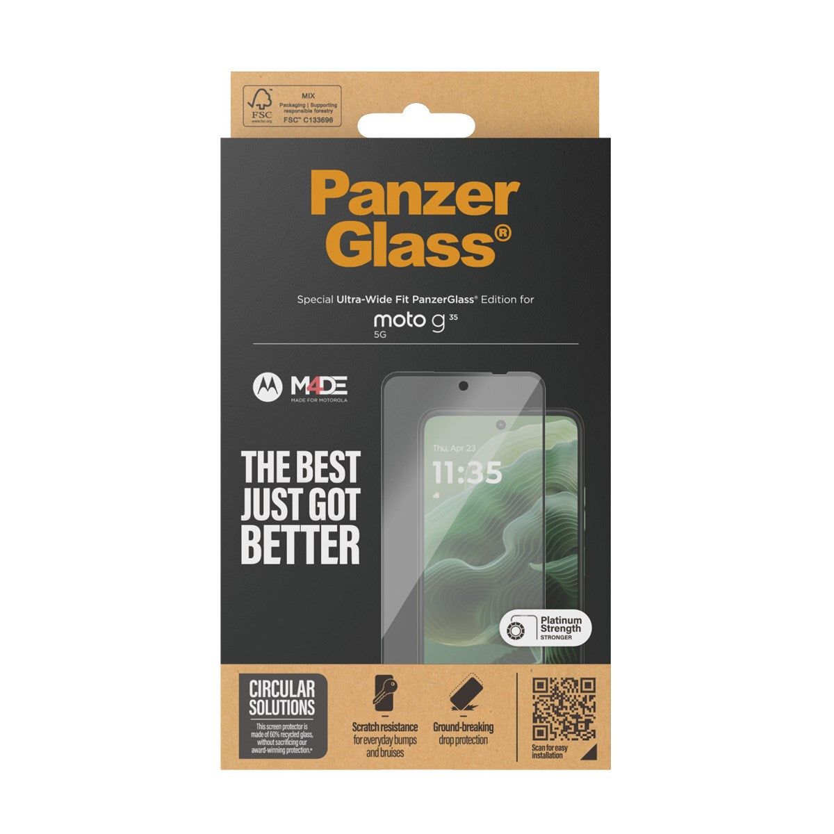 PanzerGlass Ultra-Wide Fit Skjermbeskyttelsesglass - Motorola Moto G35 5G - Gjennomsiktig/Svart Kant