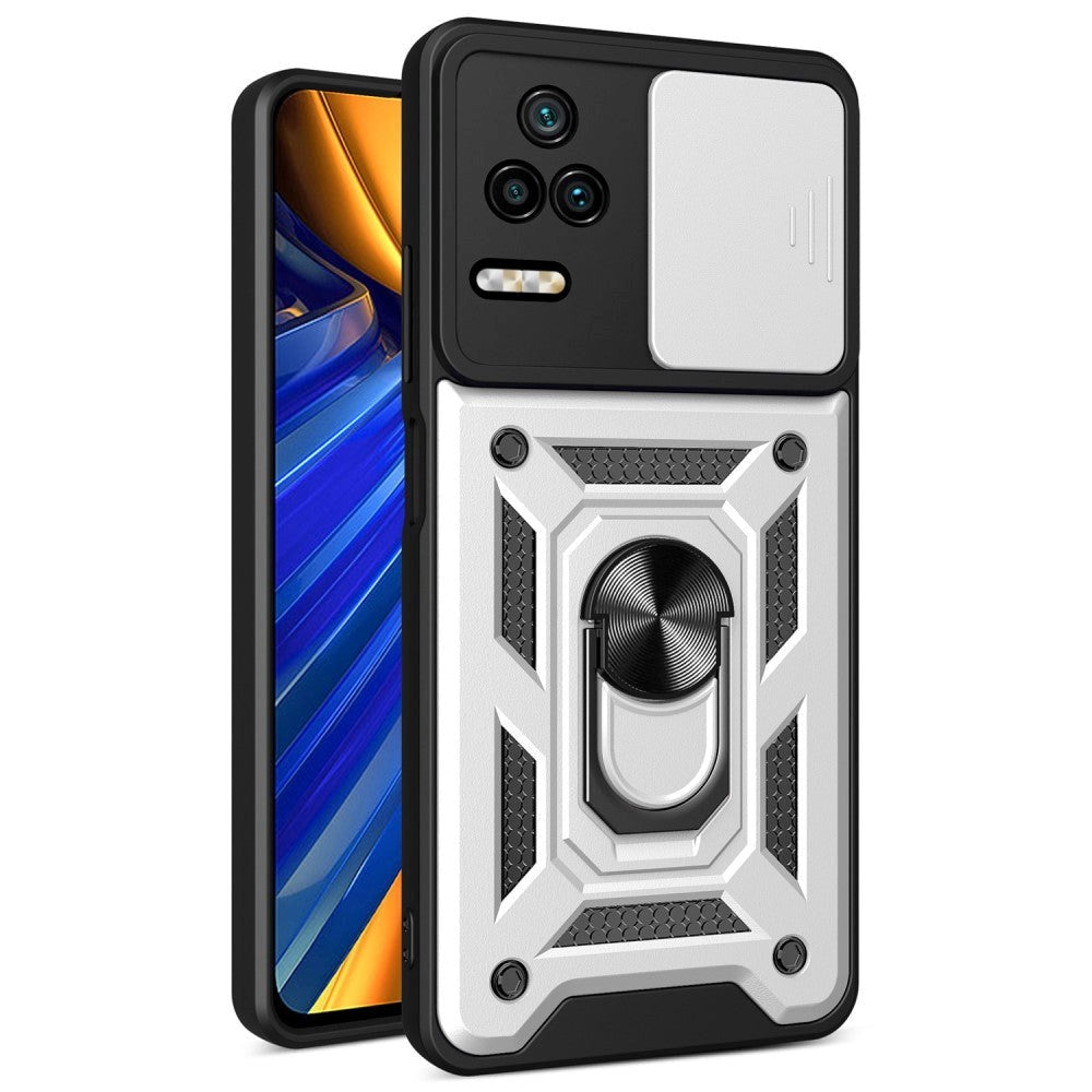 Xiaomi Poco F4 Bakdeksel med Magnetisk Kickstand og Cam Slider - Sølv