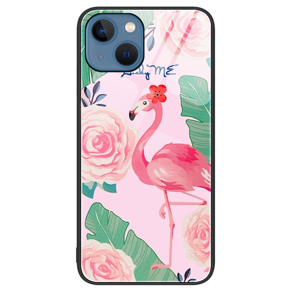 iPhone 14 Deksel m. Glassbakside - Flamingo