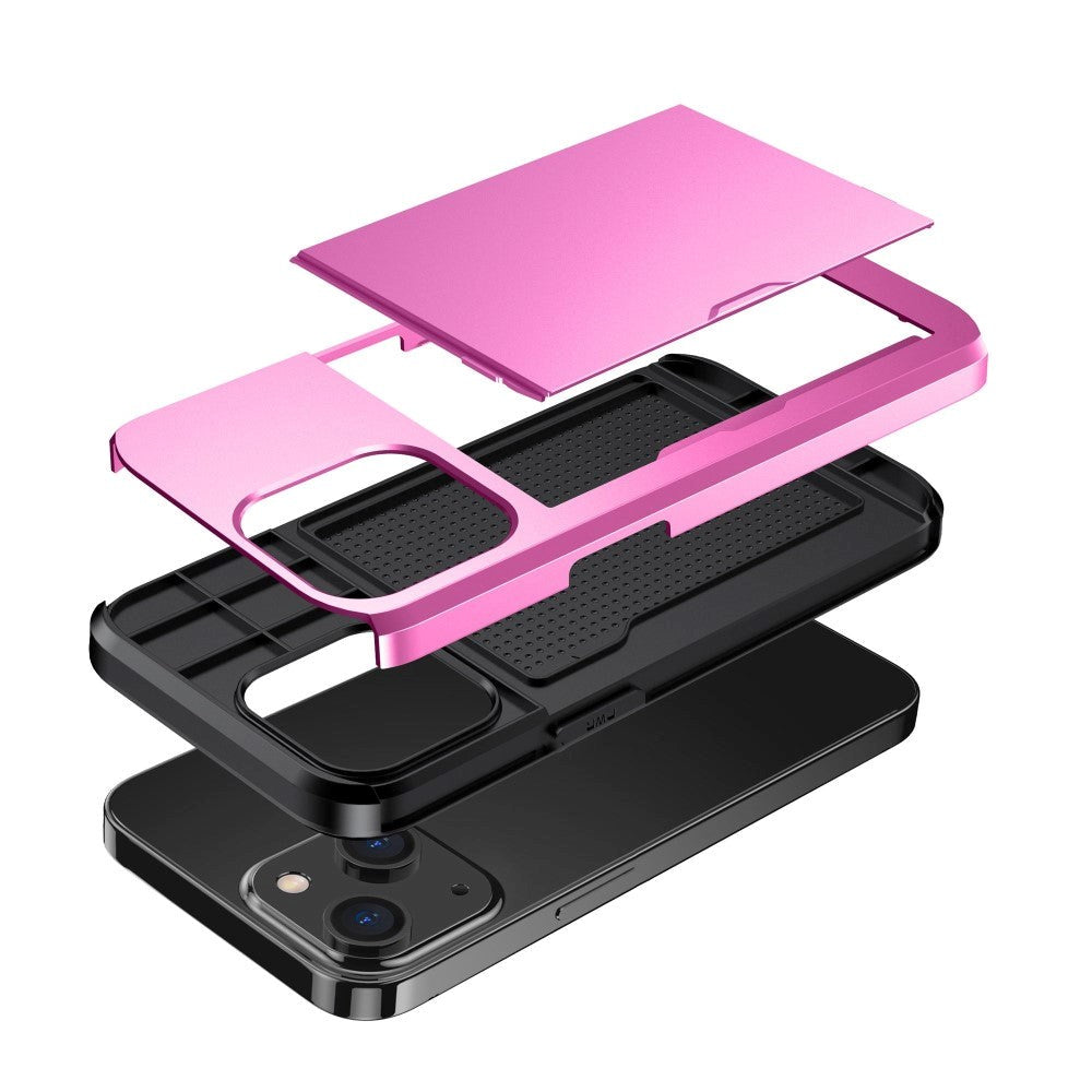 iPhone 14 Drop Proof Deksel m. Lommebok - Rosa